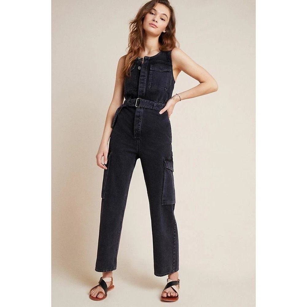 AGOLDE Elin Denim Jumpsuit in Photogram Utility Jumper Black Women's Size 8